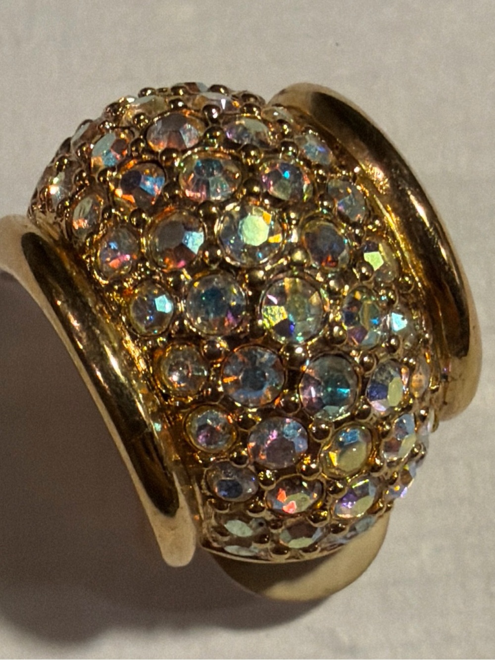 SWAROVSKI Aurora Borealis SIGNED CRYSTAL EARRING 1 HALF Hoop PADDED Clip On vtg